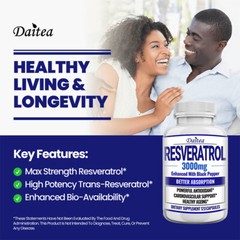 Resveratrol Capsules 3000mg Natural Antioxidant, Anti Aging, Anti Inflammatory