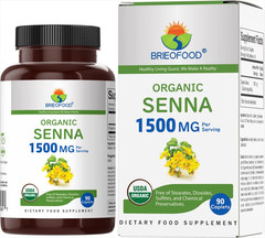 Organic Senna 1500Mg, 45 Servings, Vegetarian, Gluten Free, 90 Vegetarian Tablet