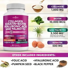 NEW AGE Collagen Pills Biotin Keratin Saw Palmetto 90 Count (Pack of 2)