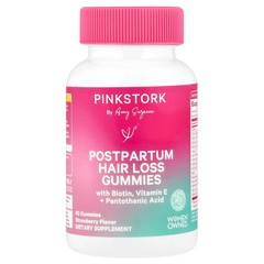2 X Pink Stork, Postpartum Hair Loss Gummies, Strawberry, 60 Gummies