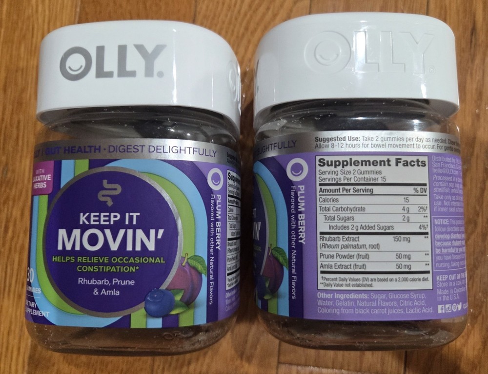 (2) Olly Keep It Movin’, Plum Berry, 30 Gummies, Exp. 7.31.26 and 8.18.26