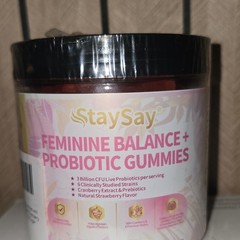 StaySay Feminine Balance Probiotic Gummies, Strawberry + Cranberry Extract