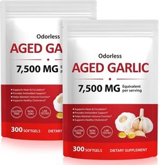 2 PACK Elare Aged Garlic Extract, 300 Softgels, 7500mg Odorless | Heart & Immune