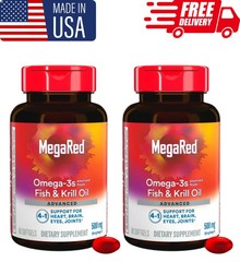 pack of 2 MegaRed Advanced Absorption Omega 3 Fish Oil 500mg 80 Softgels New