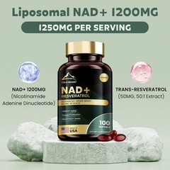 Liposomal NAD+ Supplement 1200Mg with Trans Resveratrol – Boost NAD+ Levels, Ene