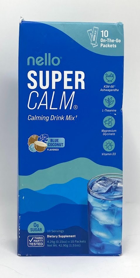 NELLO SUPER CALM Calming Drink Mix Blue Coconut 10 On-The-Go Packs Exp 11/2027