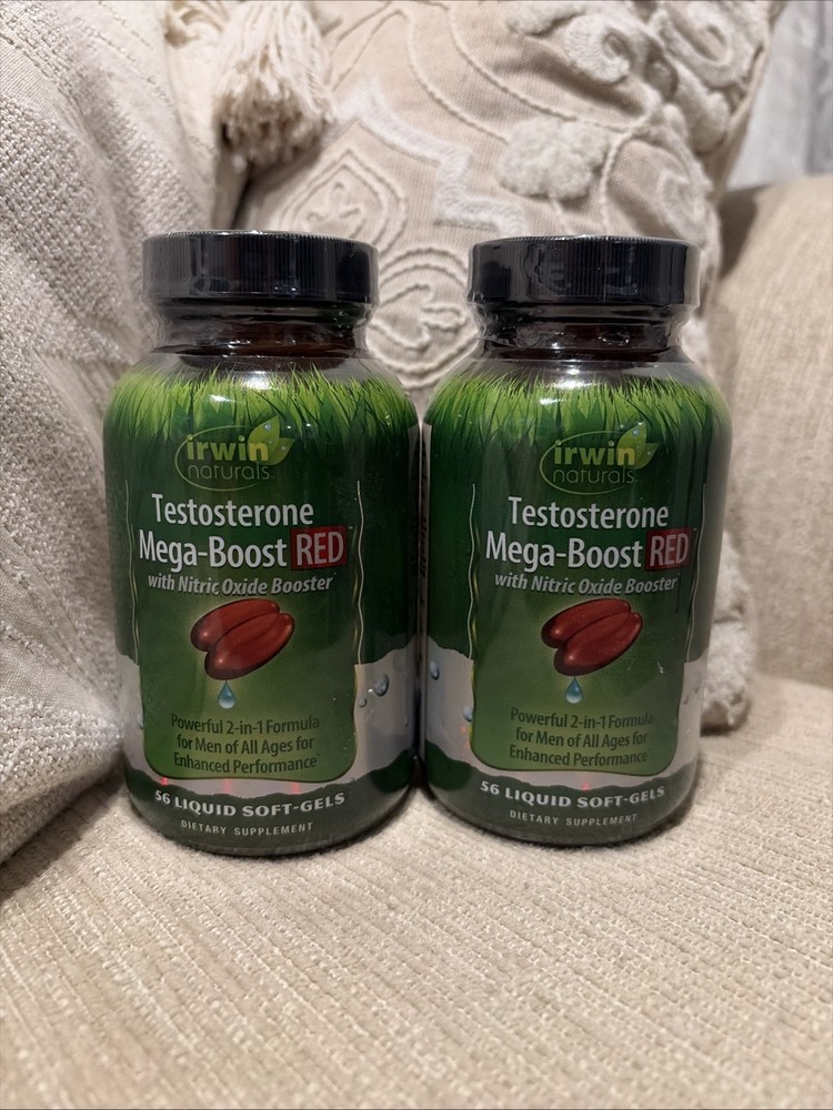 2 PK Irwin Naturals Testosterone Mega Boost Red 56 Liquid Softgels Exp 5/2027