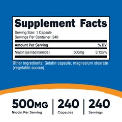 Nutricost Niacinamide (Vitamin B3) 500mg, 240 Capsules – Flush Free, Gluten Free