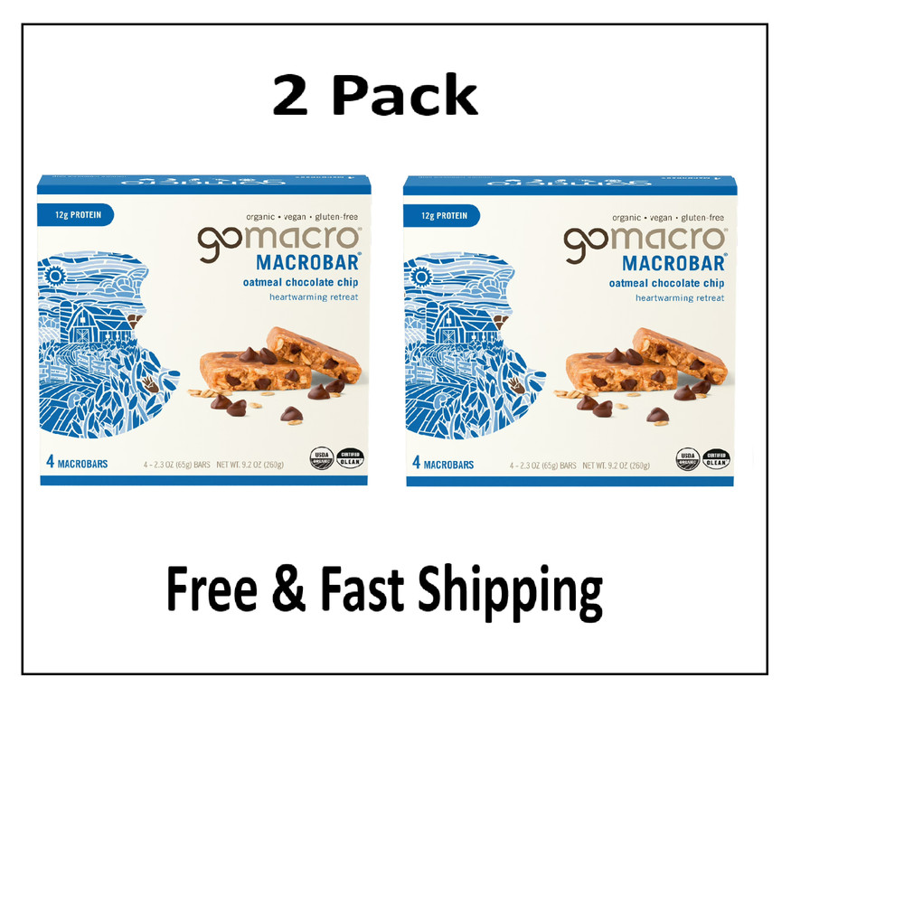 GoMacro MacroBar Organic Vegan Protein Bars – Oatmeal Chocolate Chip 2.3oz 8 Ct