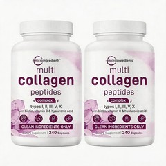 2 BOTTLES-Multi Collagen Pills for Women&Men, 240 Caps | Type I,II, III,V,X |Hyd
