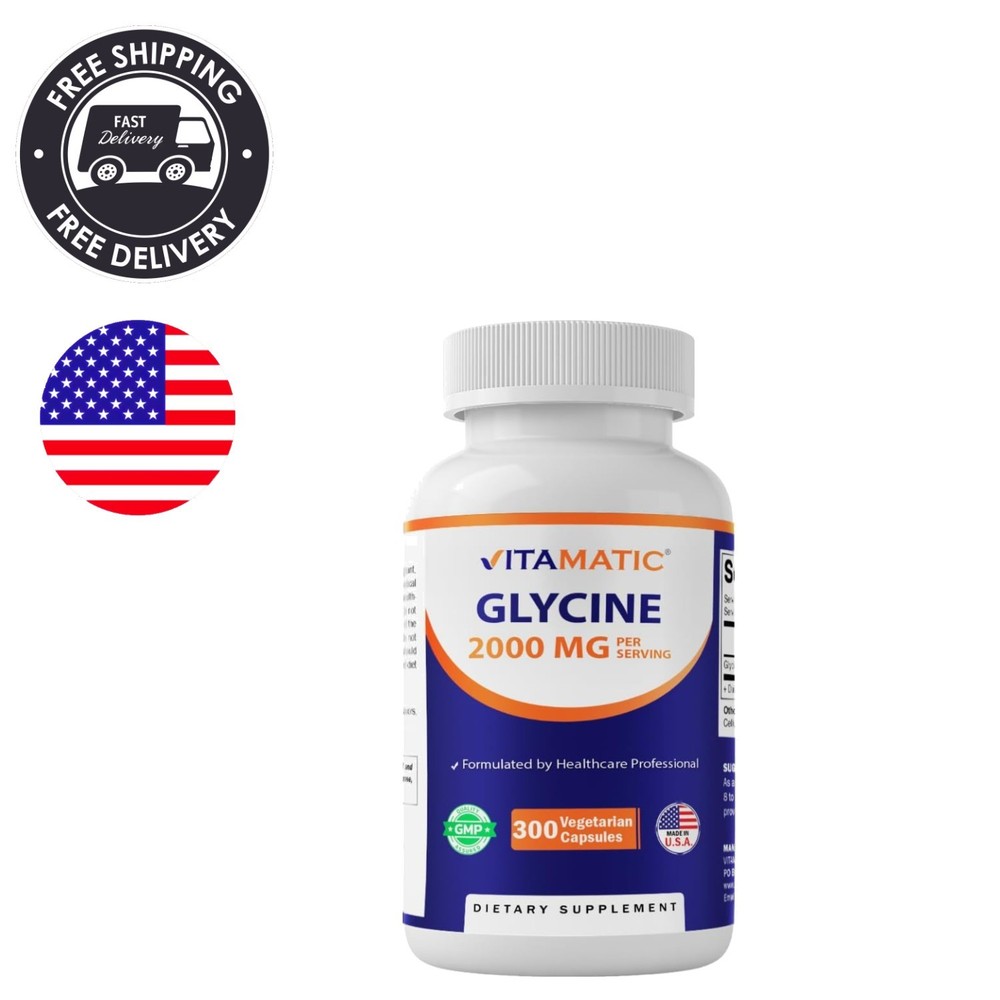 Glycine 2000mg Capsules for Cognitive Support – Non-GMO, Gluten-Free, 300 Count