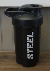 New! Lot of Four (4) Black 12oz STEEL Brand Plastic Supplement Gym Shaker Bottle
