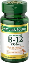 Nature’s Bounty Vitamin B12 2500 mcg, Cellular 75 Count (Pack of 1), Green