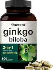 300 Caps Ginkgo Biloba 6000mg w/Red Panax Ginseng for Memory Focus Brain Health