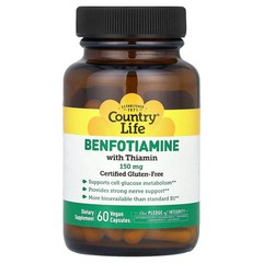 2 X Country Life, Benfotiamine with Thiamin, 150 mg, 60 Vegan Capsules