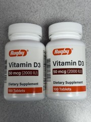Rugby Vitamin D3 50 mcg 2000 IU, Tablet Dietary Supplement Daily Vitamin D, 200