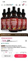 5 Clean Nutra Berberine Liquid Drops w/ Cinnamon Chromium Turmeric 2 fl oz 2027