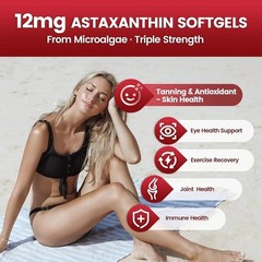 Astaxanthin 12mg 240 Softgels, 4 Month Supply,Triple Strength,Non-GMO,Eye Health