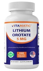 Vitamatic Lithium Orotate 5mg, 240 Veggie Capsules, Non-GMO, Gluten Free.
