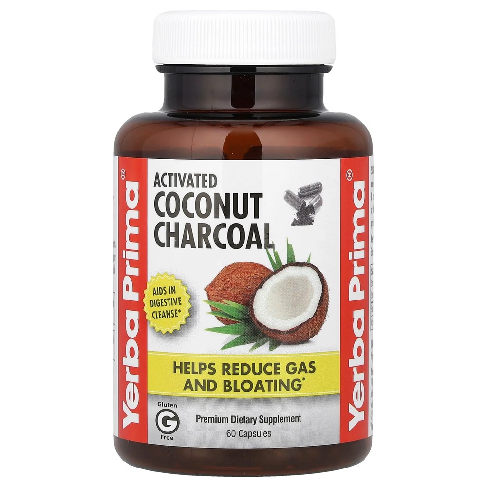 2 X Yerba Prima, Activated Coconut Charcoal, 60 Capsules (130 mg per Capsule)