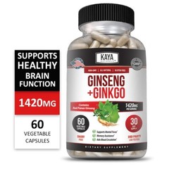 (2 Pack) Ginseng + Ginkgo for Brain Function, Blood Flow, Anti Inflammatory