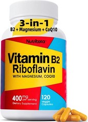 Vitamin B2 Riboflavin 400mg Migraine Support with Magnesium & CoQ10 – 120ct.