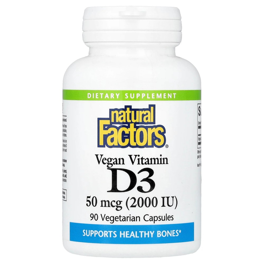 2 X Natural Factors, Vegan Vitamin D3, 50 mcg (2,000 IU), 90 Vegetarian Capsule