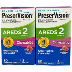 (2) PreserVision AREDS 2 Formula Eye Vitamin, 60 Chewables. Mixed Berry 08/2026+