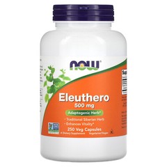 Now Foods Eleuthero 500 mg 250 Veg Capsules GMP Quality Assured, Vegan,