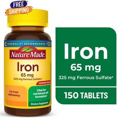 Nature Made Iron 65 mg 325 mg Ferrous Sulfate Tablets, Dietary Supplement