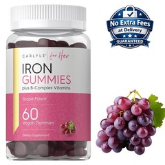 Gomitas de Hierro 60 Ct con B5 B6 B12 Ácido Fólico Niacina y Zinc Sabor Uva