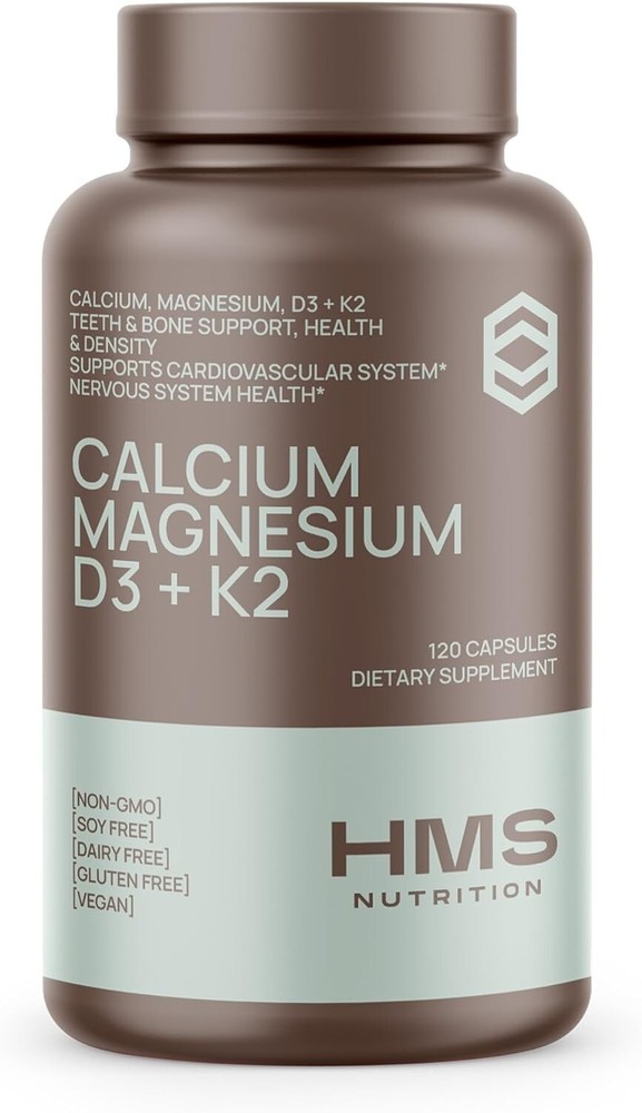 HMS Nutrition Calcium & Magnesium with Vitamins D3 &K2 – 120 Vegan Capsules