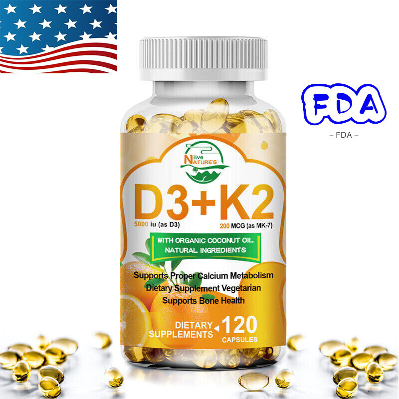 Vitamin K2 MK7 with D3-5000IU Supplement,BioPerine Capsules,Immune Health 120Pcs