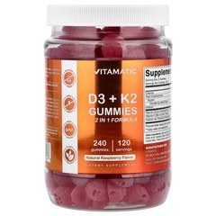 2 X Vitamatic, D3 + K2 Gummies, Natural Raspberry, 240 Gummies