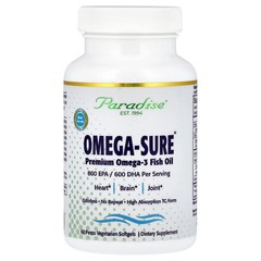 2 X Paradise Herbs, Omega-Sure�, Premium Omega-3 Fish Oil, 60 Pesco Vegetarian