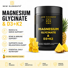 Magnesium Glycinate Gummies 500mg with D3+K2 Pineapple Flavor Bone Support Vegan