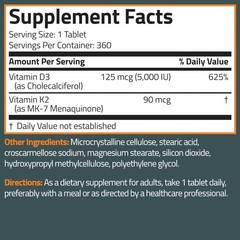 Bronson Vitamin K2 D3 (MK7) Supplement Non-GMO Formula 360 Count (Pack of 1)