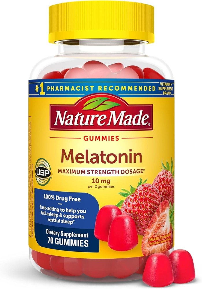Nature’s Bounty 10 mg Melatonin Gummy, 100% Drug Free Sleep Supplement, 10 mg…