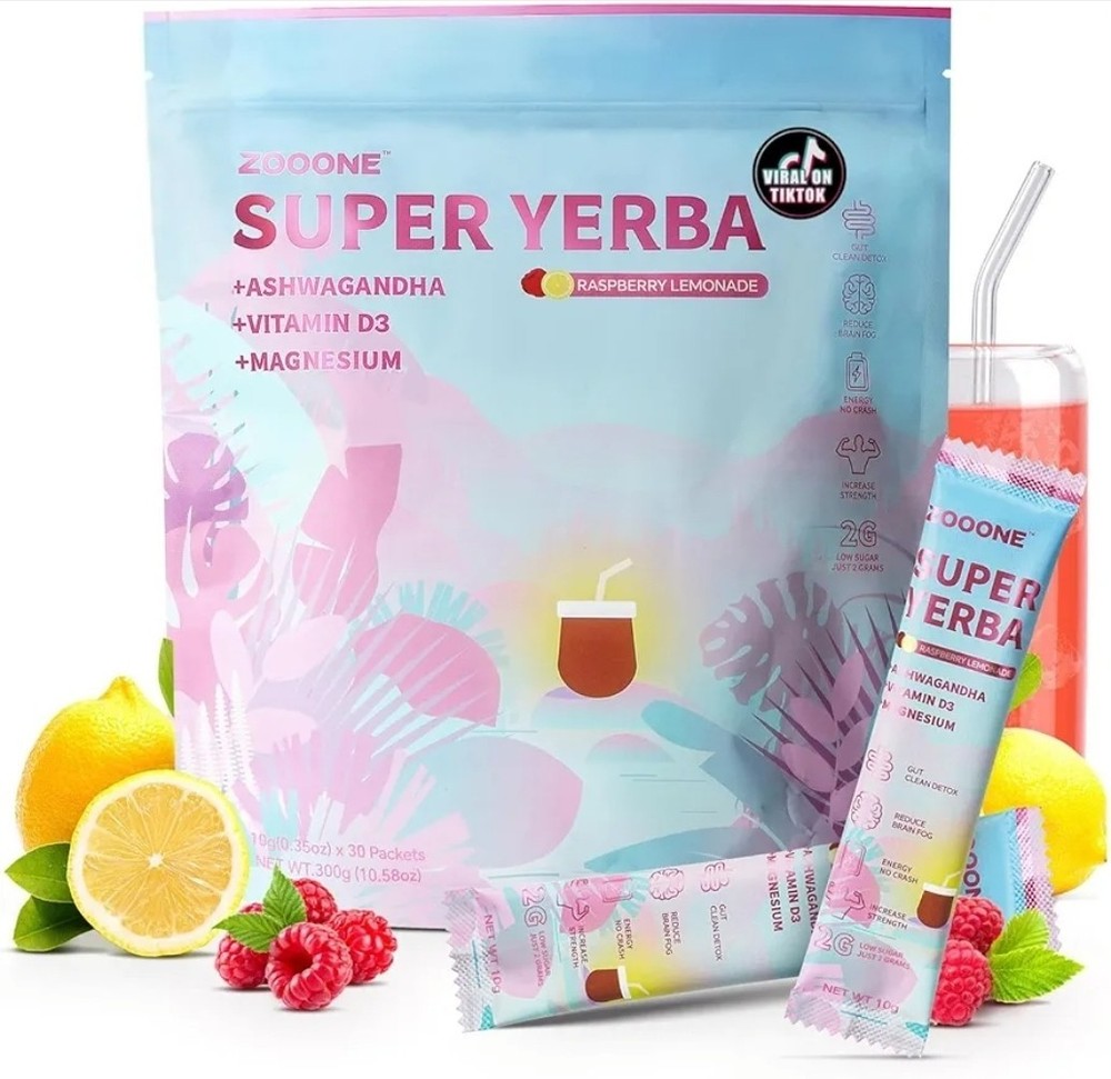 ZOOONE Super Yerba Raspberry Lemonade Powder w/ Ashwagandha 30 Packets