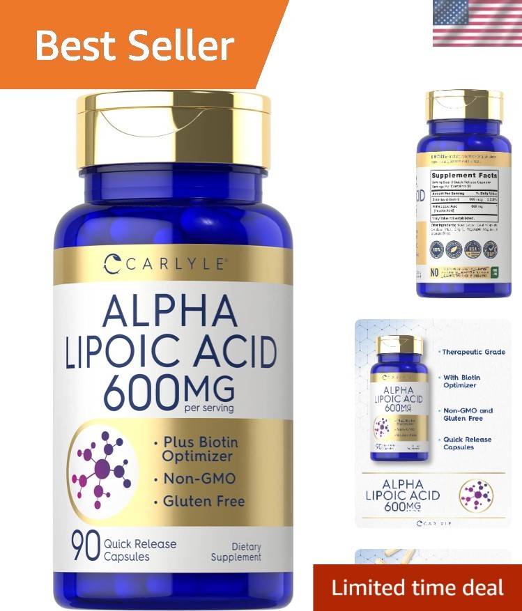 Alpha Lipoic Acid 600mg per Serving 90 Capsules- Non-GMO & Gluten Free