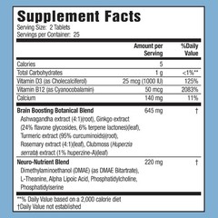 Applied Nutrition Healthy Brain All-Day Focus 50 Tablets, 3-in-1, 25 Servings 5x