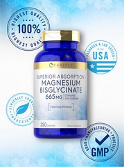 Magnesium Bisglycinate 665mg | 250 Capsules | Buffered Supplement | by Carlyle