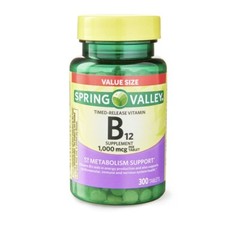 Spring Valley – Vitamin B-12 1000 mcg, Timed Release, 300 Tablet.Exp.12/2028.