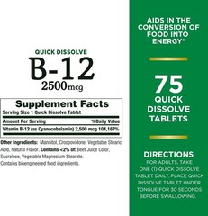 Nature’s Bounty Vitamin B12 2500 mcg, Cellular 75 Count (Pack of 1), Green