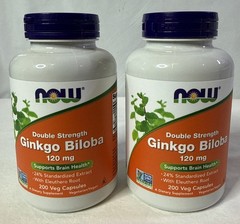 New 2PCK NOW Foods Ginkgo Biloba Double Strength 120 mg 400 Veg Caps exp 06/2029