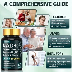 NAD + Resveratrol Quercetin D3, Shilajit & Fisetin, Enhance Cellular Energy 60ct