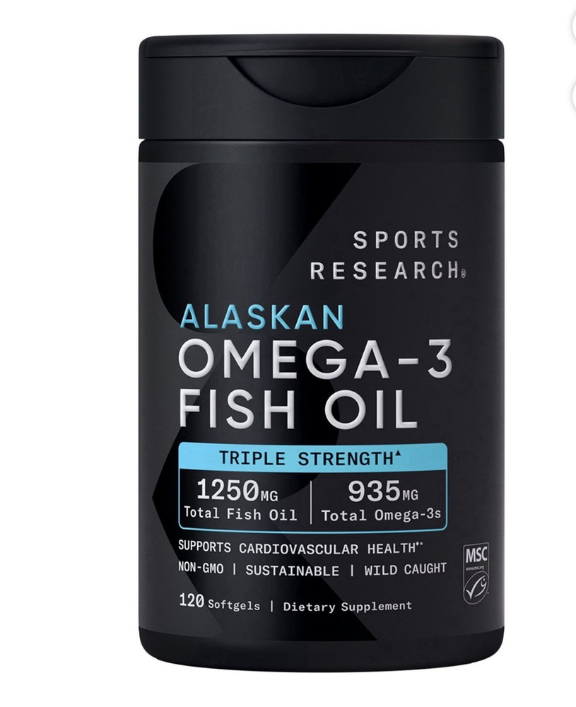 Sports Research Triple Strength Omega-3 Fish Oil 1250mg Non-GMO 120 Softgels