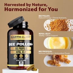 Earth Elixir 3-in-1 Organic Bee Pollen, Propolis, Royal Jelly Capsules 80 CT