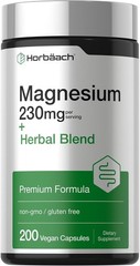Horbaach Magnesium 230mg | Plus Herbal Blend | 200 Vegan Capsules | Gentle Clean