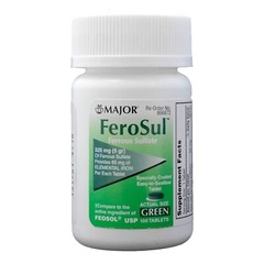 Mineral Supplement FeroSul Iron 325 mg (5 Gr), Ferrous Sulfate Green, 100 Count